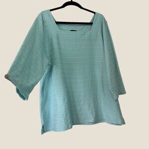 Talbots Square Neckline Rope Pattern Blue Blouse 3/5 Sleeve Size 2X